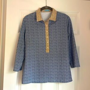 J. McLaughlin - 3/4 Length SleeveShirt - Navy/Tan/White - Size Medium